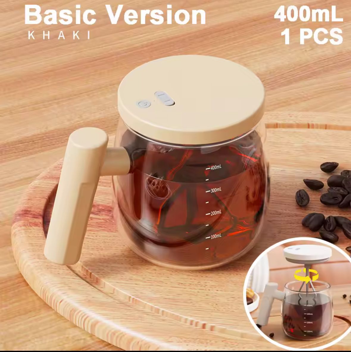 Taza Mezcladora Vidrio 400ml Recargable